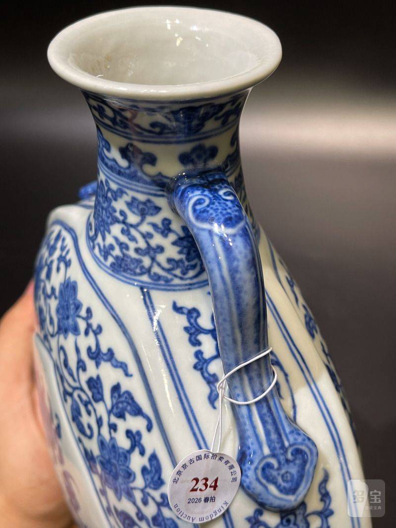 清 青花缠枝莲开光福寿纹杏圆抱月瓶 - 图9